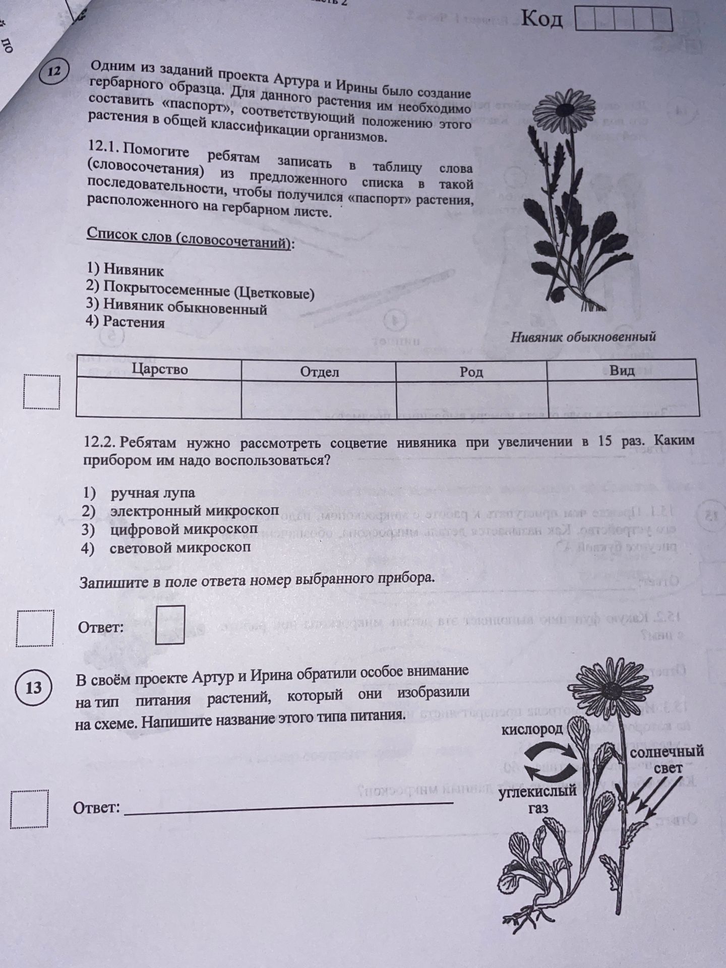 Фото задания: В своём проекте Артур и Ирина обратили особое внимание на тип питания растений, который они изобразили на схеме. Напишите…