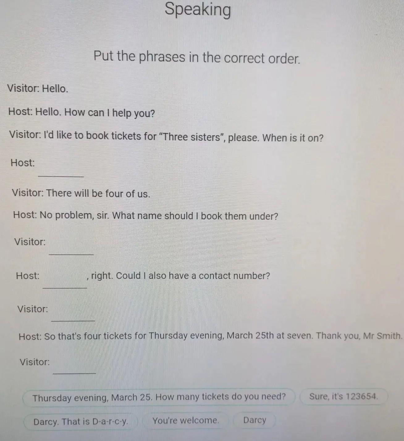 Фото задания: Put the phrases in the correct order.