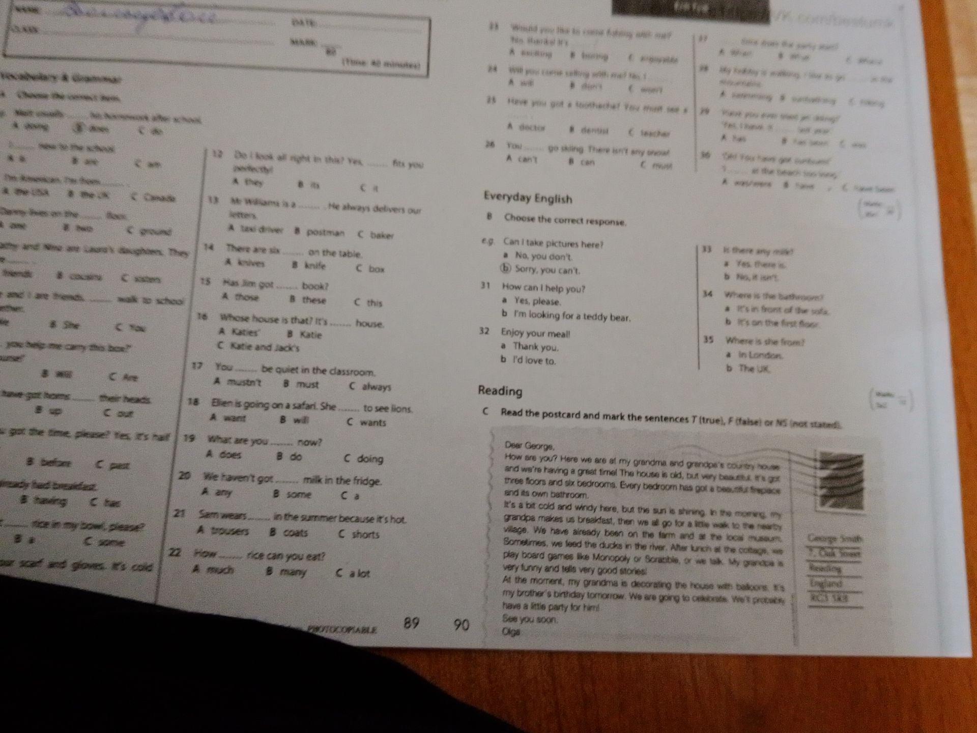Фото задания: Reading C Read the postcard and mark the sentences T (true), F (false) or NS (not stated). Dear George, How are you? Here…