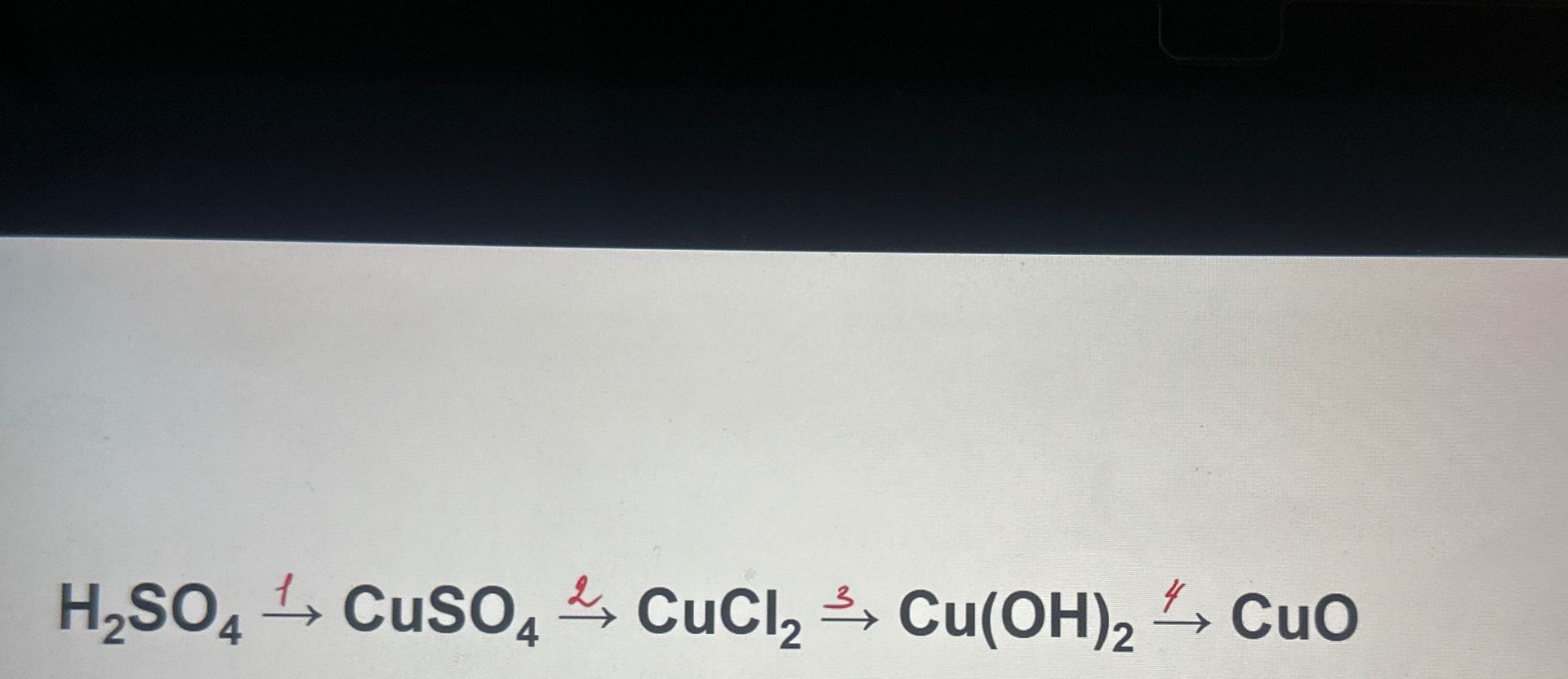 Фото задания: H2SO4 -> CuSO4 -> CuCl2 -> Cu(OH)2 -> CuO