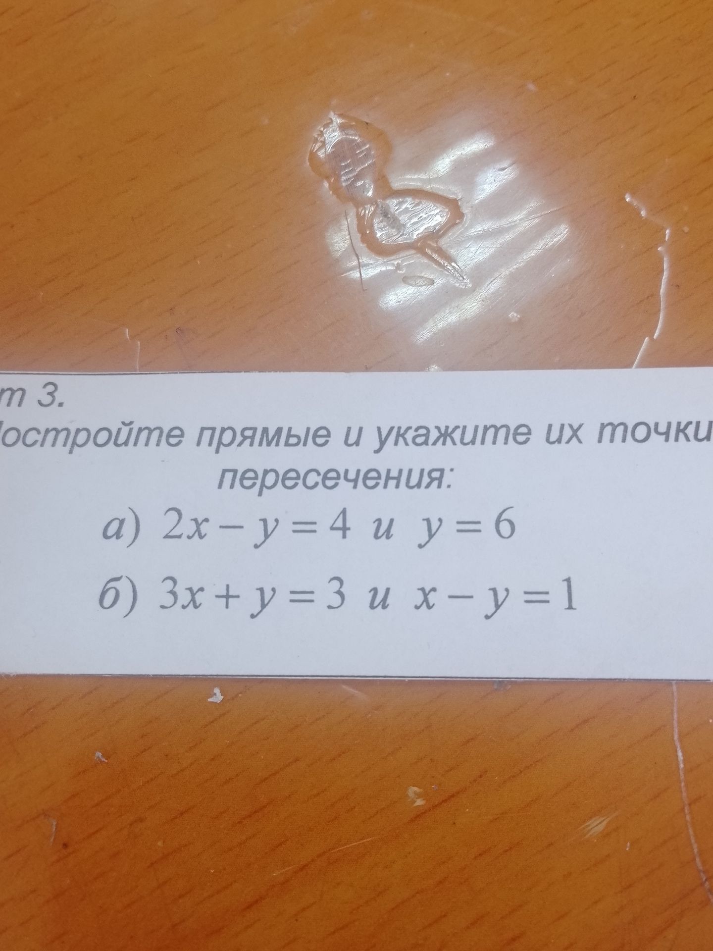 Фото задания: Постройте прямые и укажите их точки пересечения: a) 2x - y = 4 и y = 6 б) 3x + y = 3 и x - y = 1