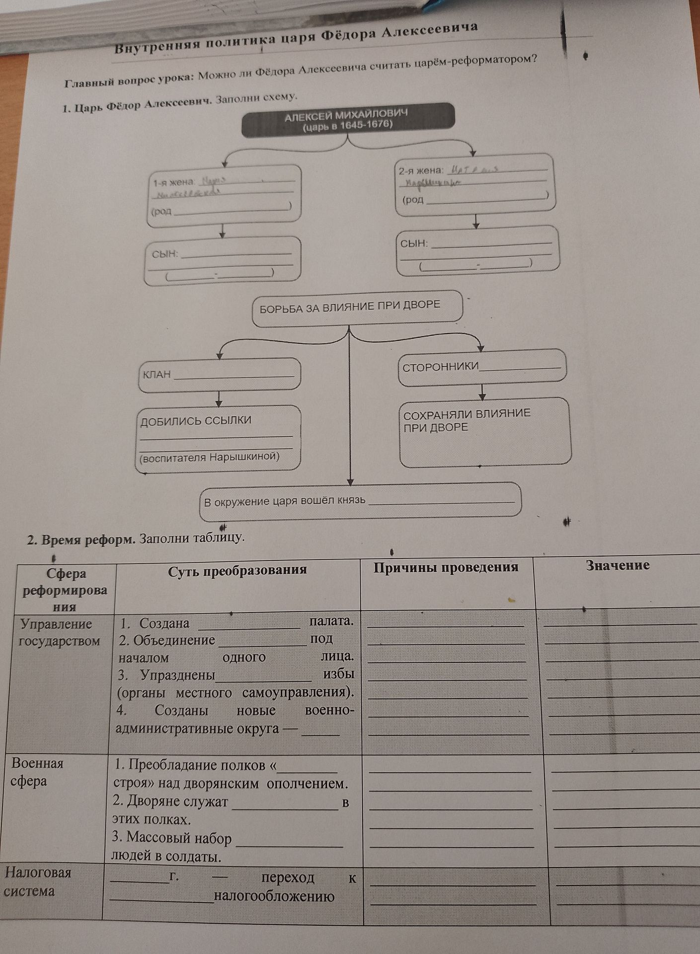 Фото задания: 2. Время реформ. Заполни таблицу.