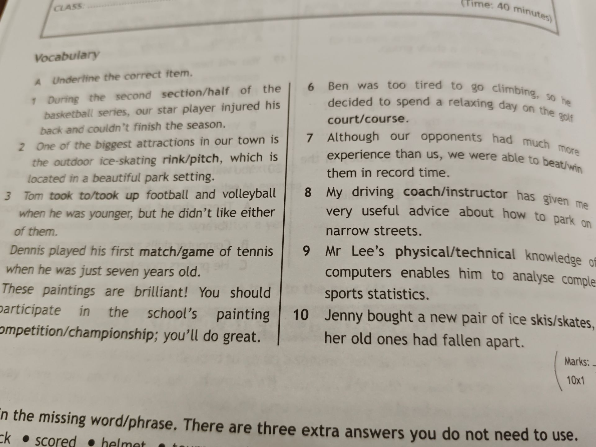 Фото задания: Vocabulary A Underline the correct item.