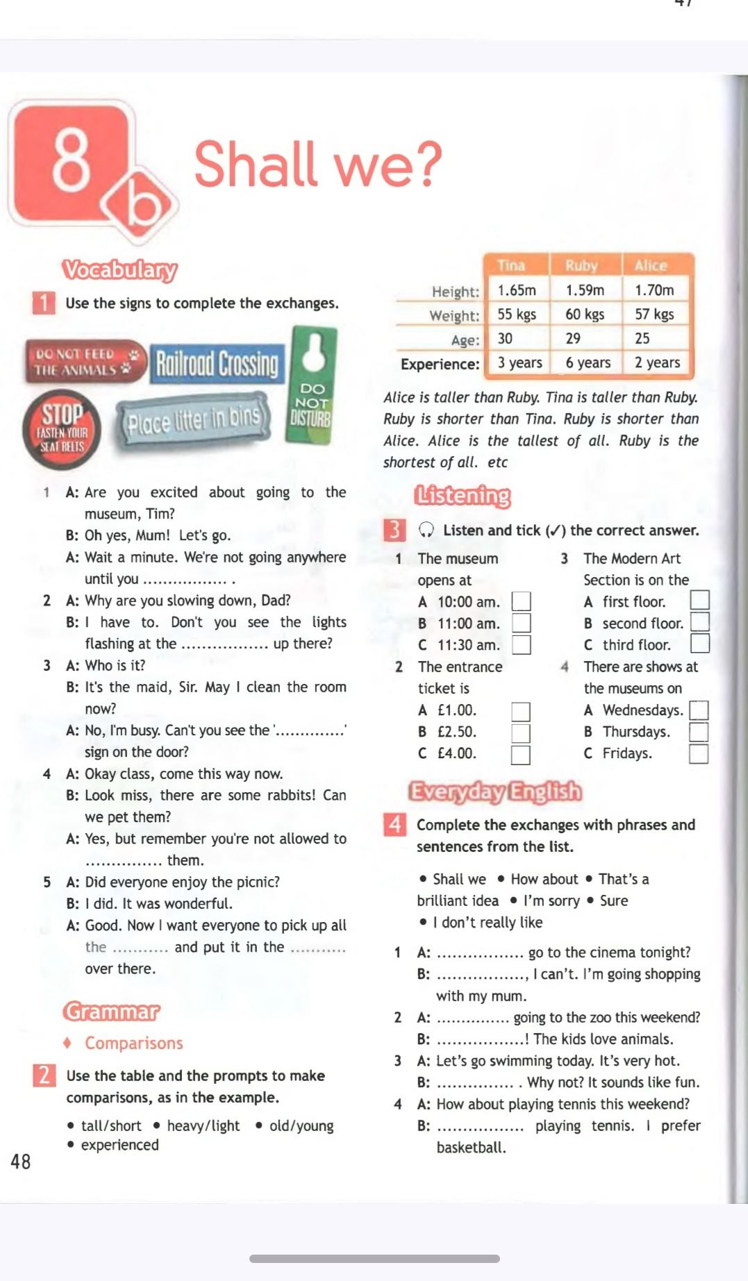 Фото задания: Vocabulary 1: Use the signs to complete the exchanges.