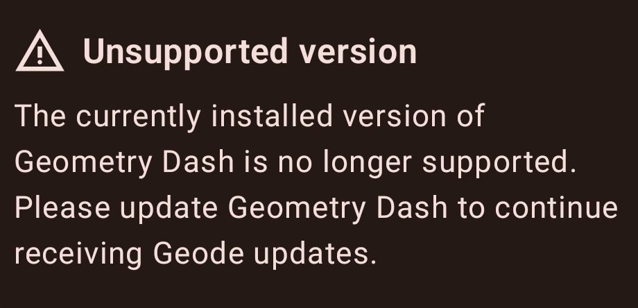 Фото задания: Unsupported version The currently installed version of Geometry Dash is no longer supported. Please update Geometry Dash to…