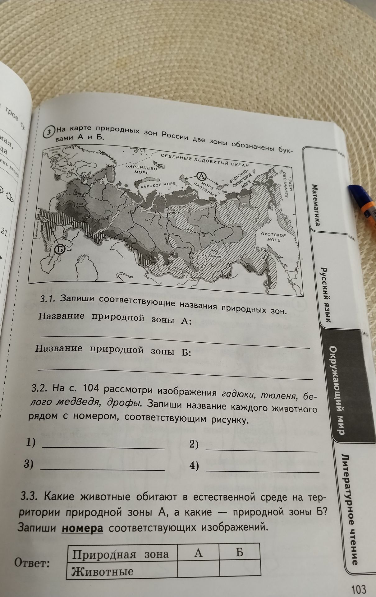 Фото задания: 3.1. Запиши соответствующие названия природных зон. Название природной зоны А: Название природной зоны Б: