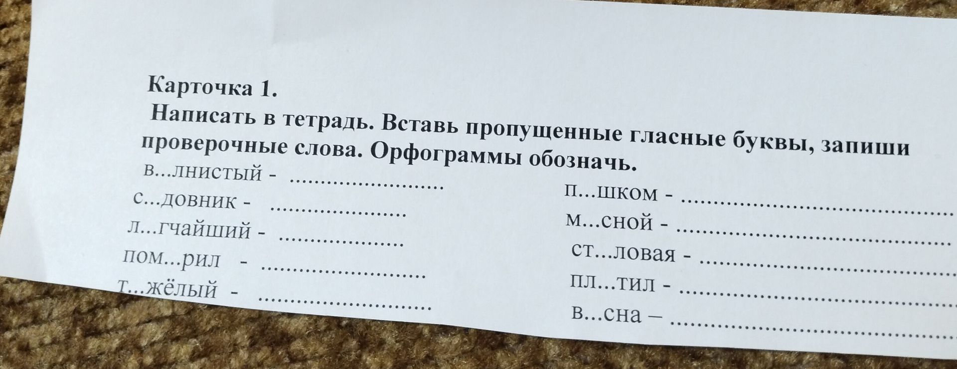Фото задания: Написать в тетрадь. Вставь пропущенные гласные буквы, запиши проверочные слова. Орфограммы обозначь.