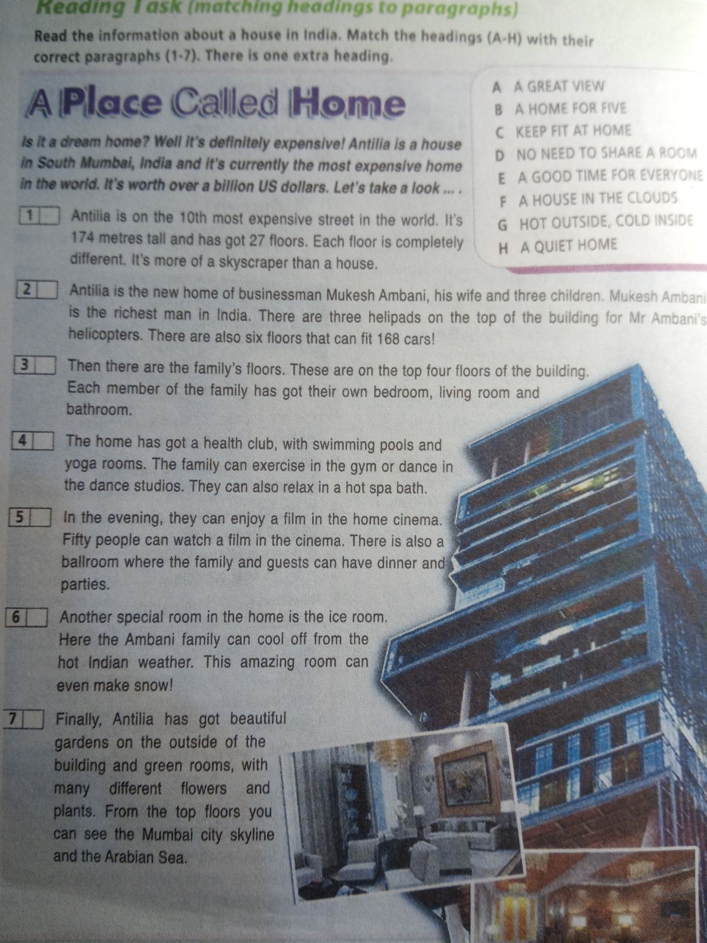 Фото задания: Match the headings (A-H) with their correct paragraphs (1-7). There is one extra heading.