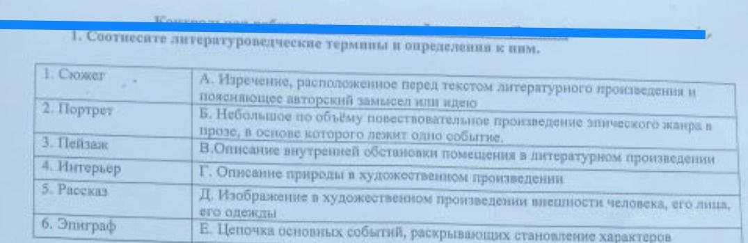 Фото задания: 1. Соотнесите литературоведческие термины и определения к ним.