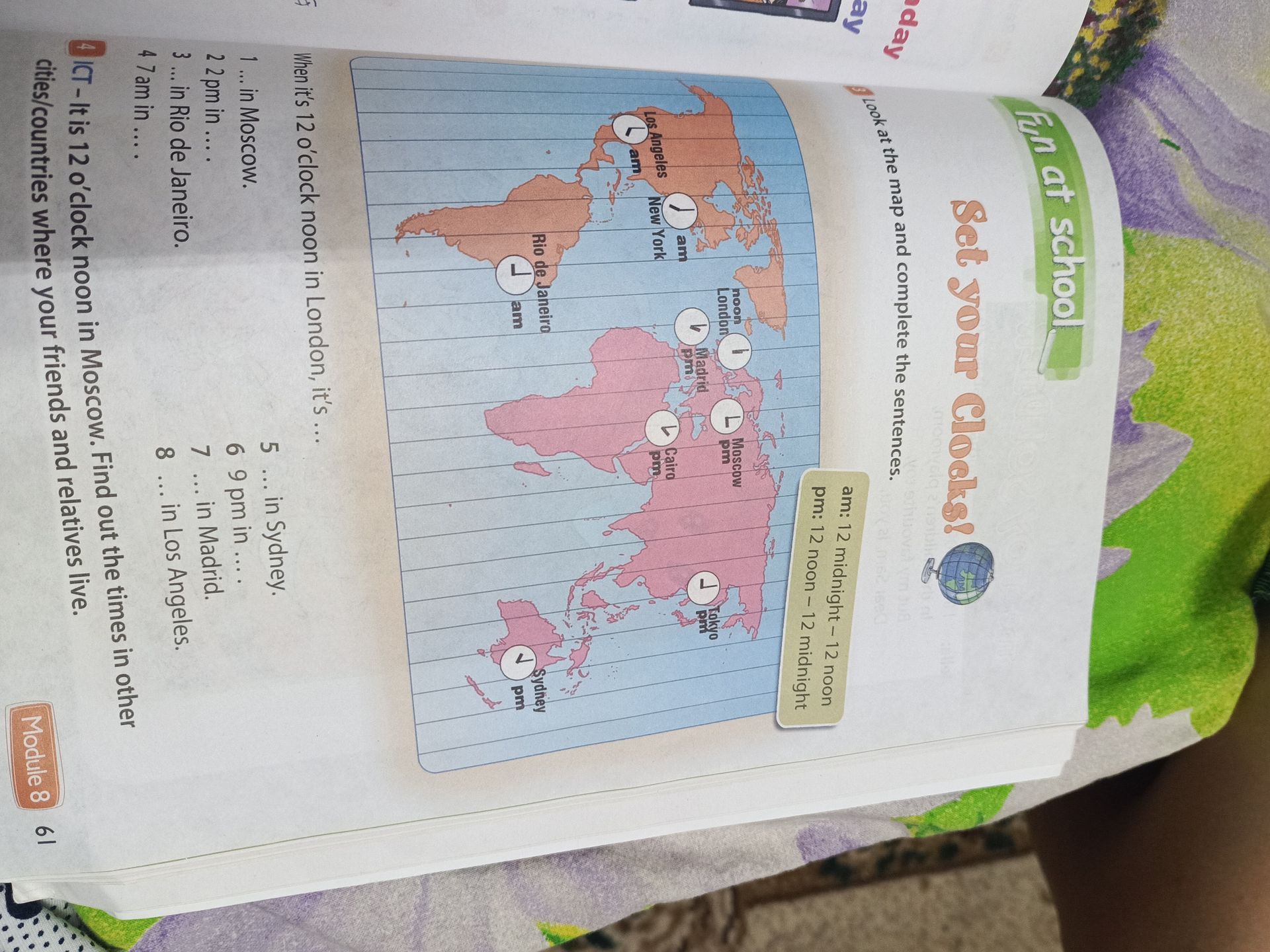 Фото задания: Find out the times in other cities/countries where your friends and relatives live.