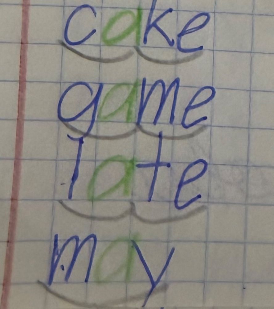 Фото задания: Read the words and underline the digraphs. cake game lake may