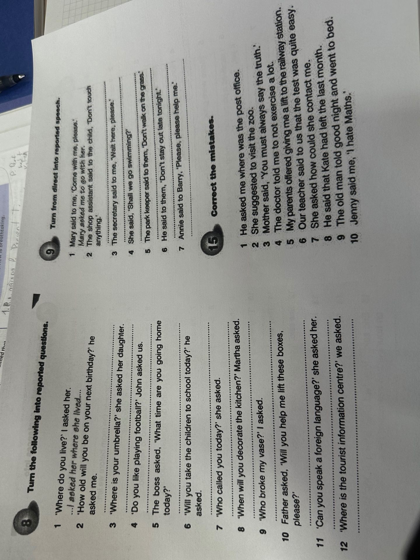 Фото задания: Turn the following into reported questions.