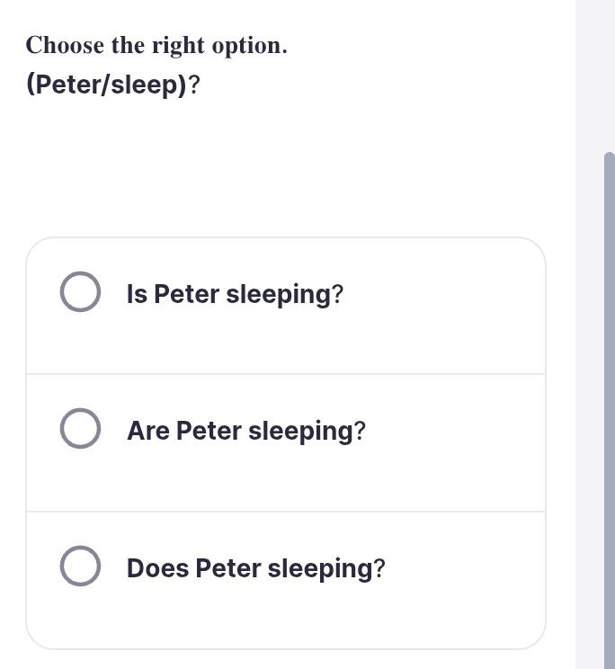 Фото задания: Choose the right option. (Peter/sleep)?