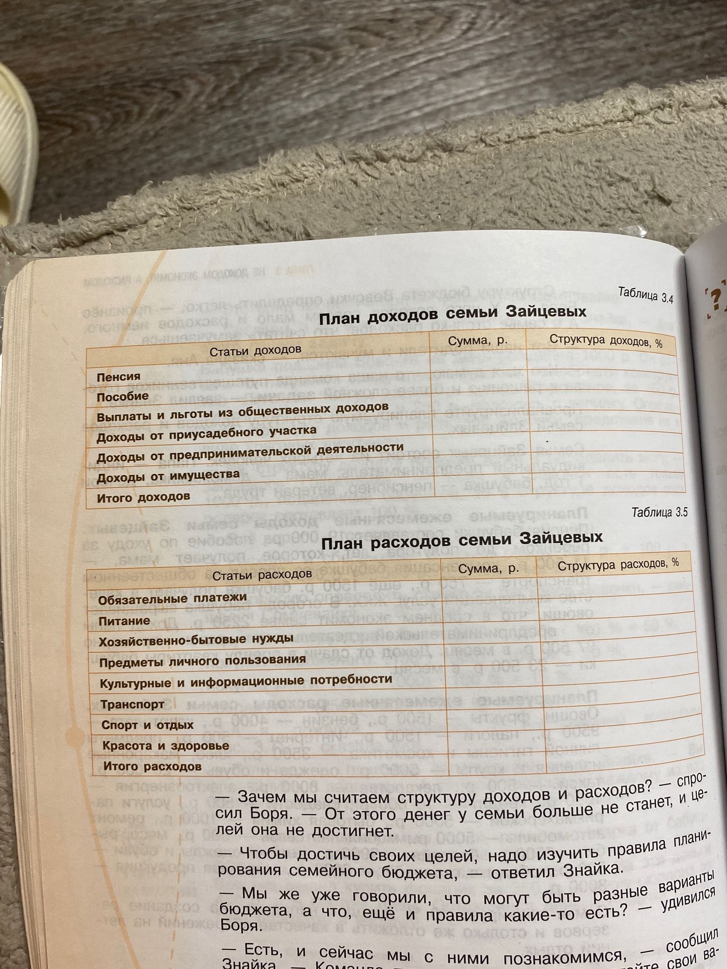 Фото задания: Заполните таблицу «План доходов семьи Зайцевых».