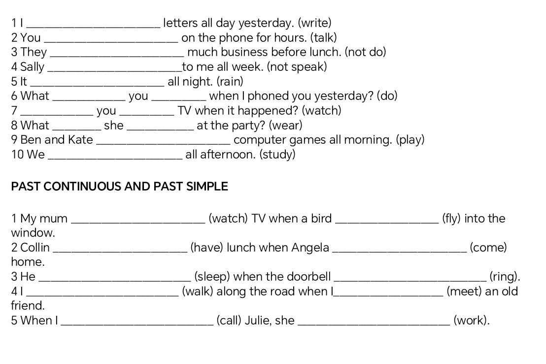 Фото задания: Fill in the blanks with the Past Continuous or Past Simple tense of the verbs in parentheses.
