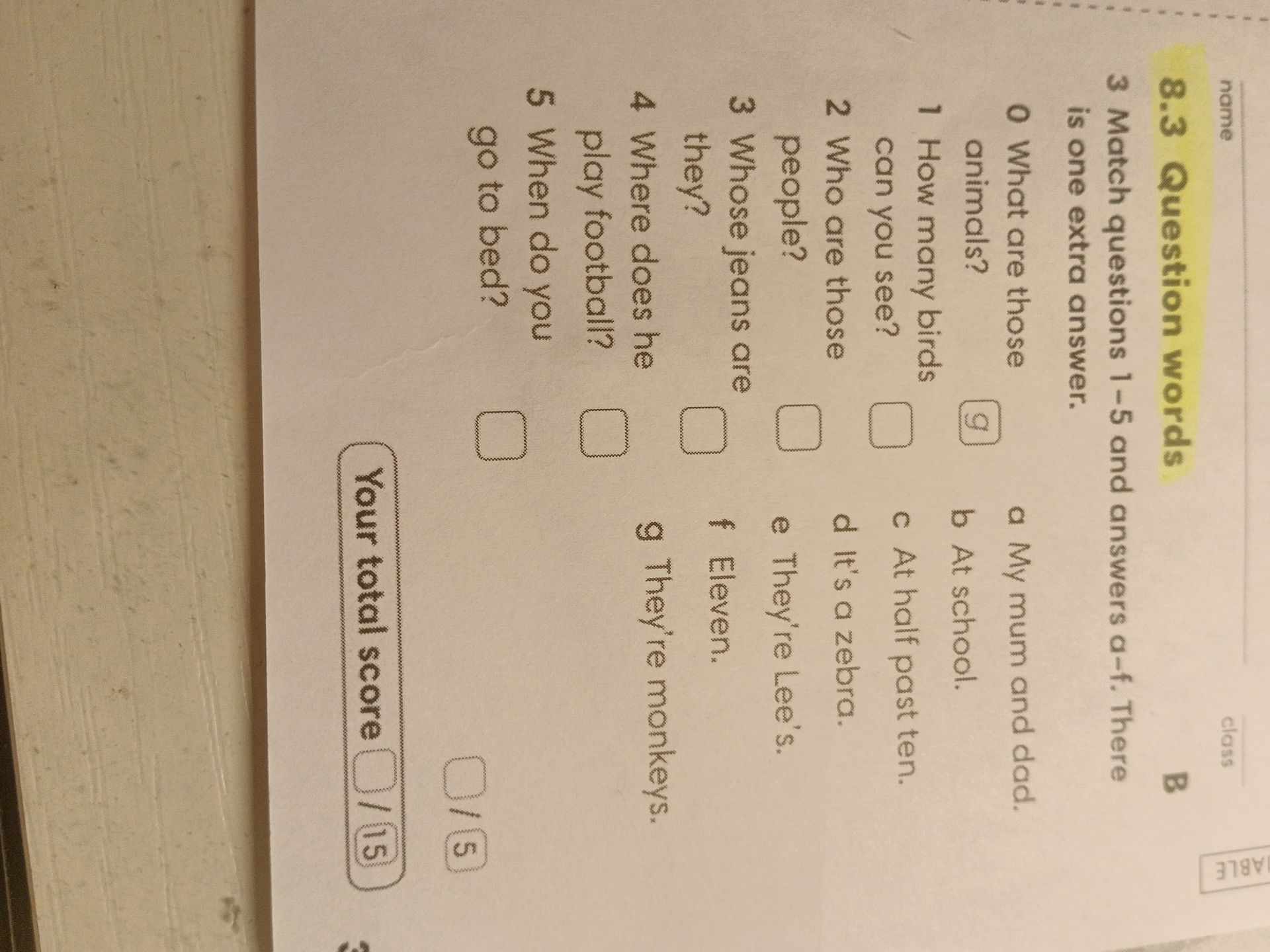 Фото задания: Match questions 1-5 and answers a-f. There is one extra answer.