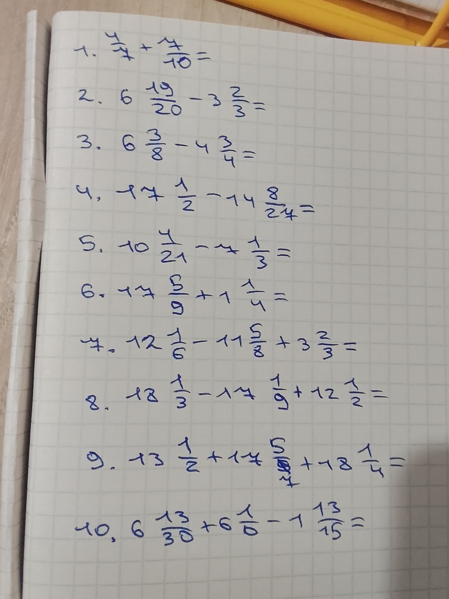 Фото задания: 1. $\frac{4}{7} + \frac{7}{10} = $