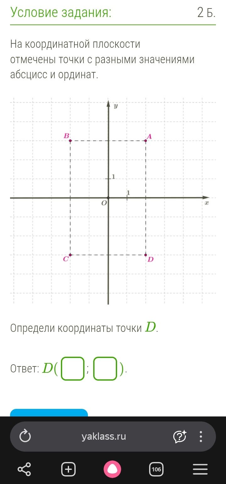 Фото задания: Определи координаты точки D.