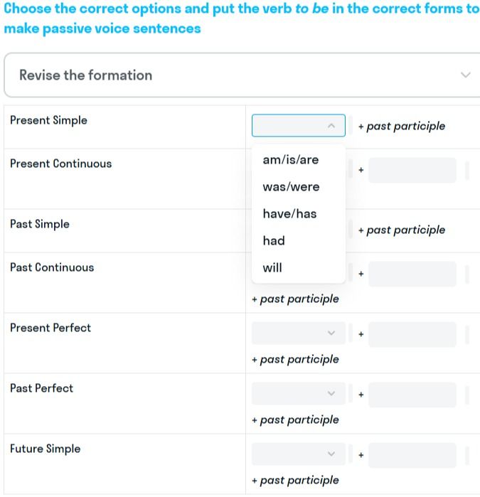 Фото задания: Choose the correct options and put the verb to be in the correct forms to make passive voice sentences