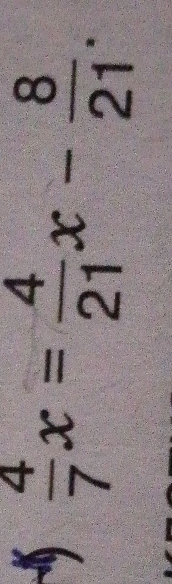 Фото задания: Solve the equation: 4x - 7/4 = 8/21 - x