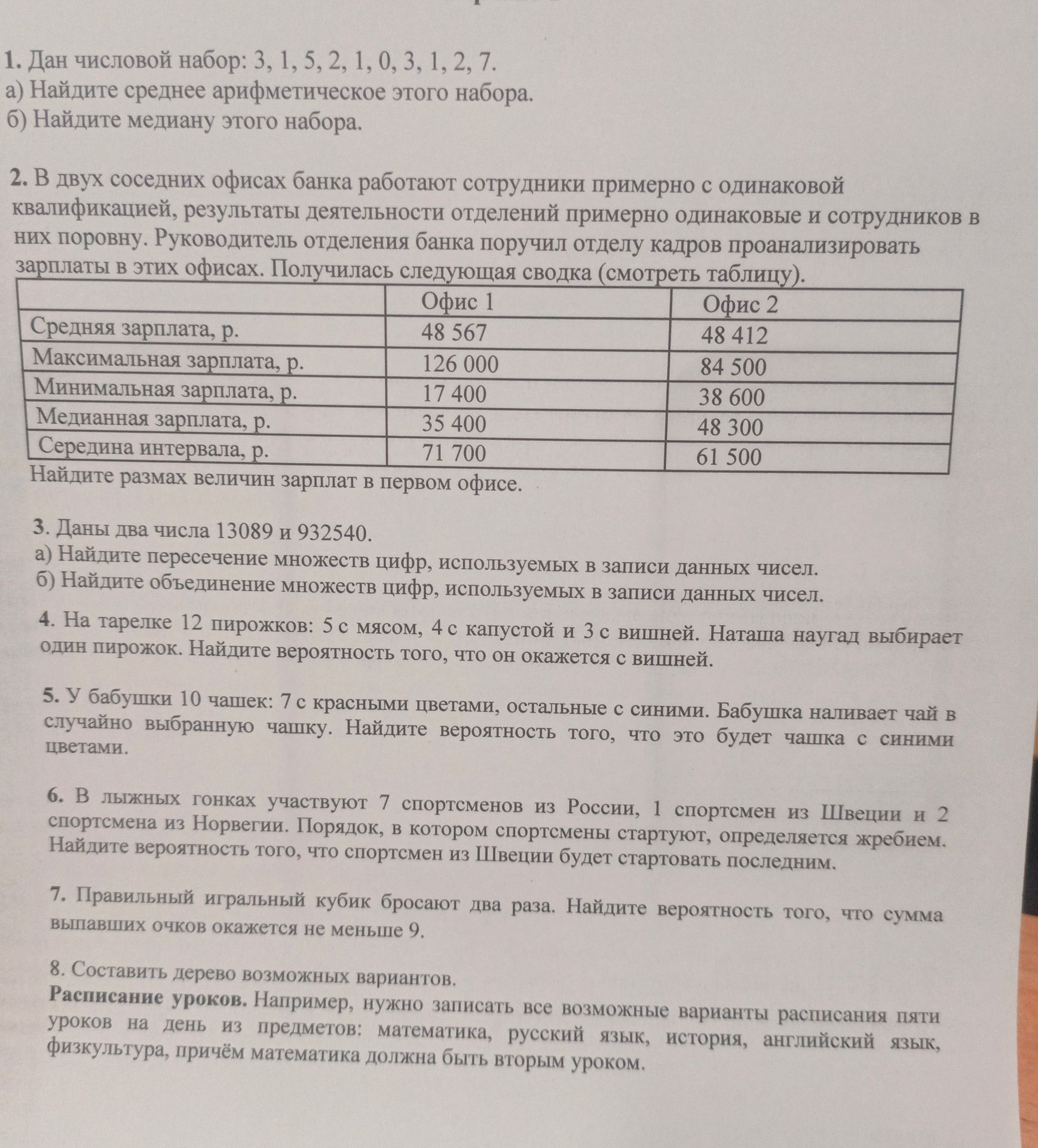 Фото задания: 7. Правильный игральный кубик бросают два раза. Найдите вероятность того, что сумма выпавших очков окажется не меньше 9.