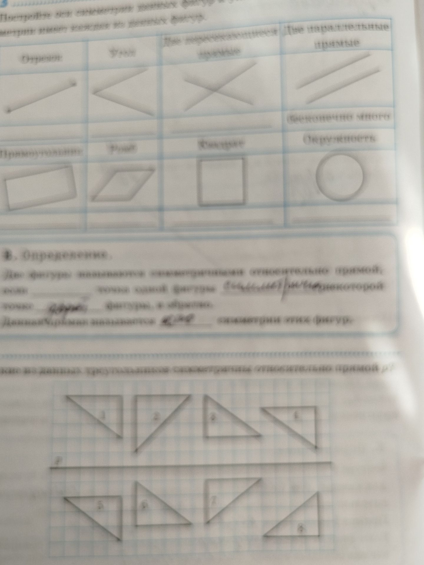 Фото задания: Постройте оси симметрии для следующих фигур: