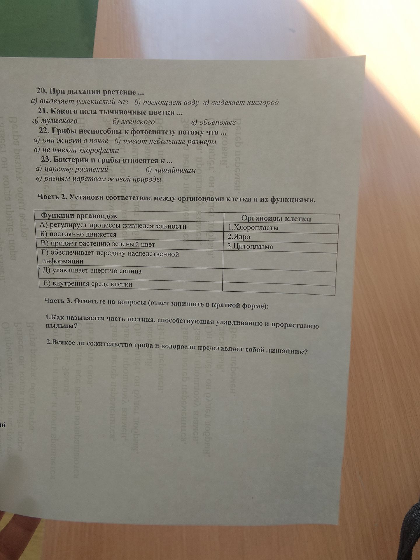 Фото задания: 20. При дыхании растение...