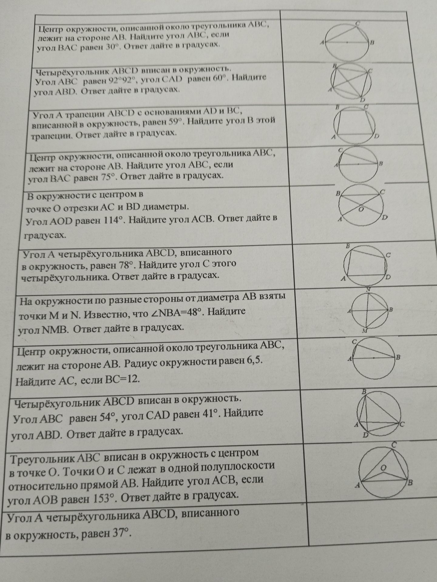 Фото задания: Угол А четырёхугольника ABCD, вписанного в окружность, равен 37°.