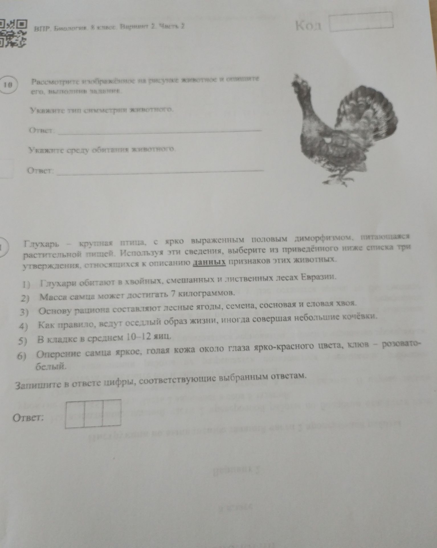 Фото задания: Глухарь - крупная птица, с ярко выраженным половым диморфизмом, питающаяся растительной пищей. Используя эти сведения,…