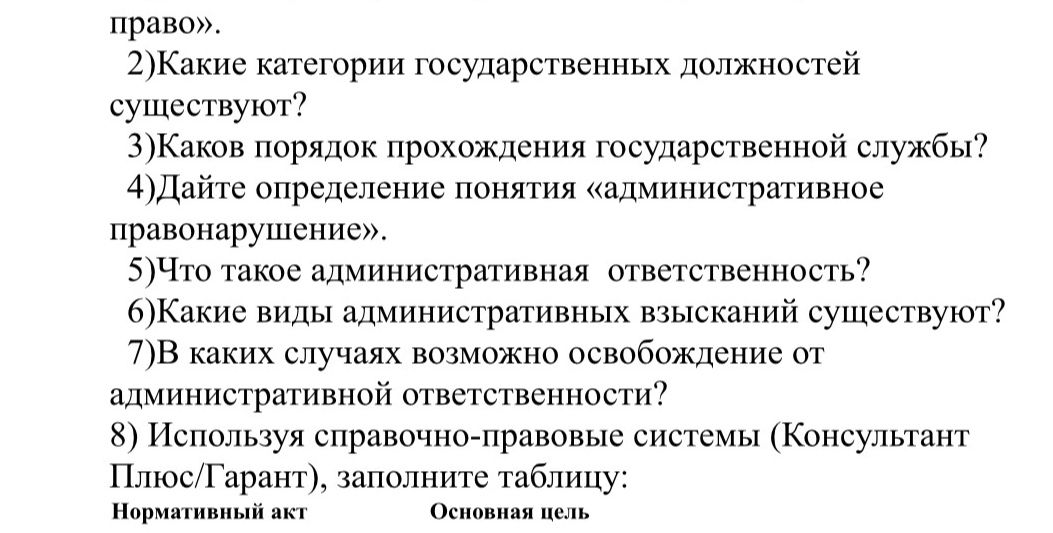 Фото задания: 8) Используя справочно-правовые системы (Консультант Плюс/Гарант), заполните таблицу: