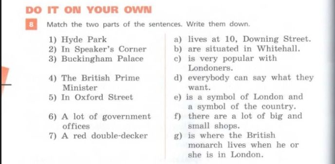 Фото задания: Match the two parts of the sentences. Write them down.