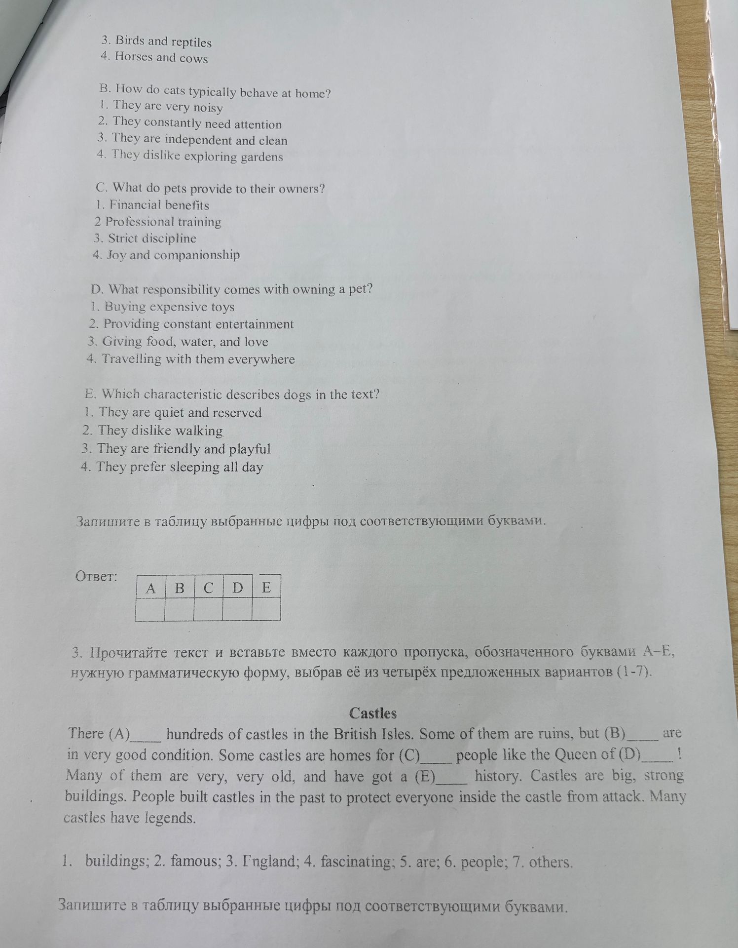 Фото задания: Fill in the blanks in the text about castles with the provided words.