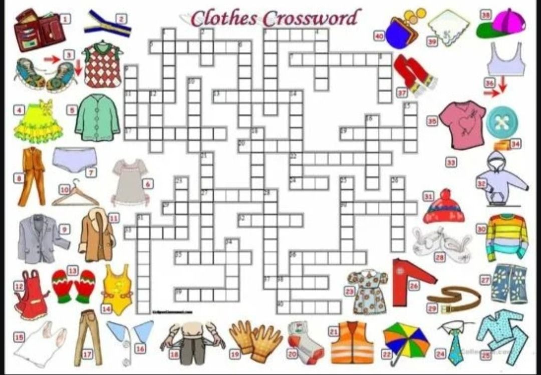 Фото задания: Fill in the crossword puzzle with the given clues related to clothes.