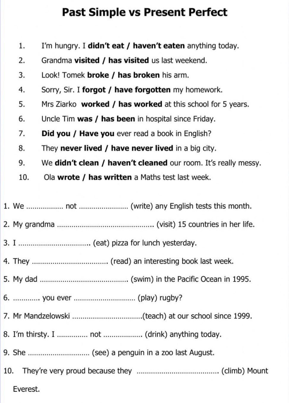 Фото задания: Past Simple vs Present Perfect