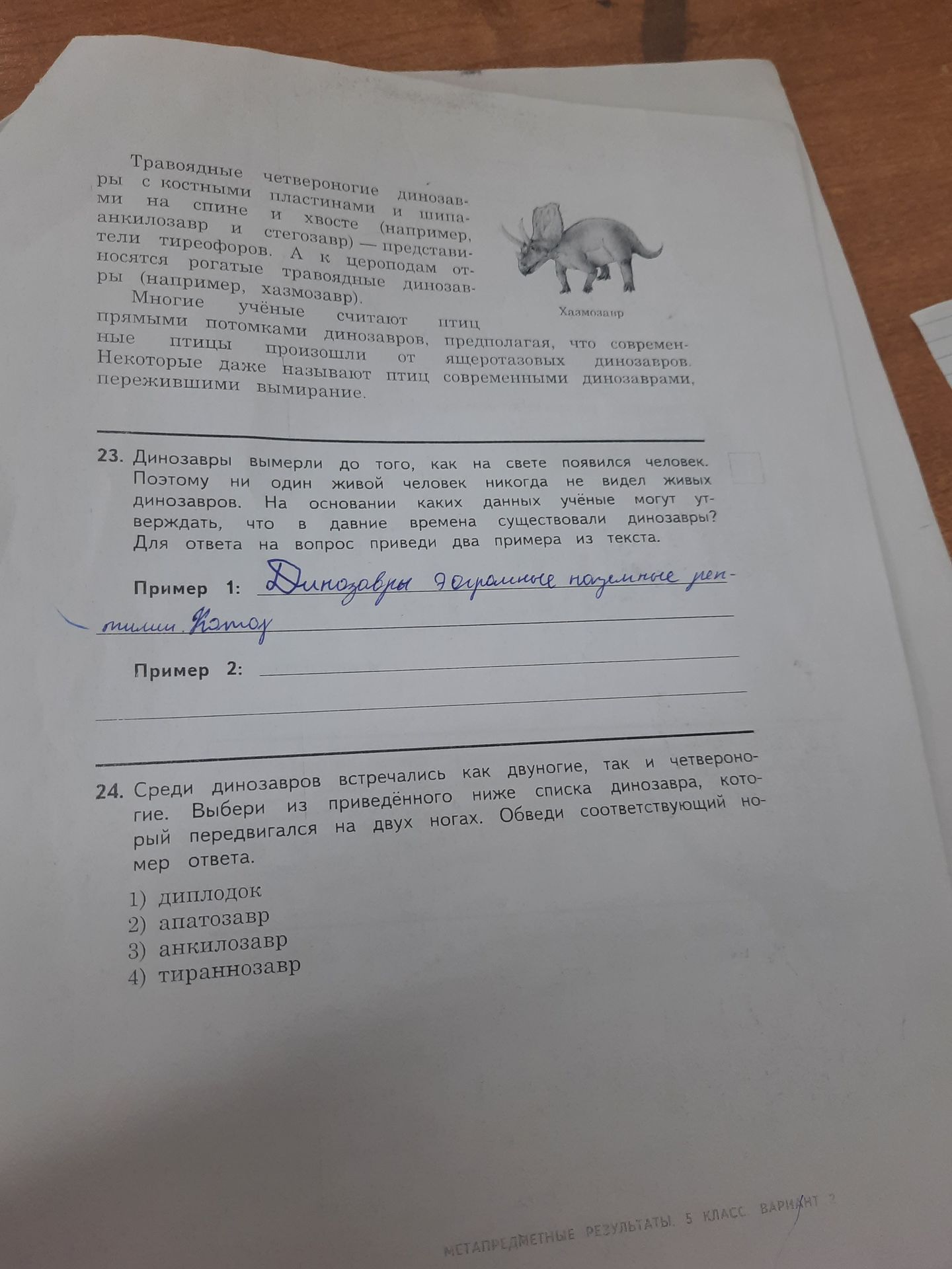 Фото задания: 24. Среди динозавров встречались как двуногие, так и четвероногие. Выбери из приведённого ниже списка динозавра, который…
