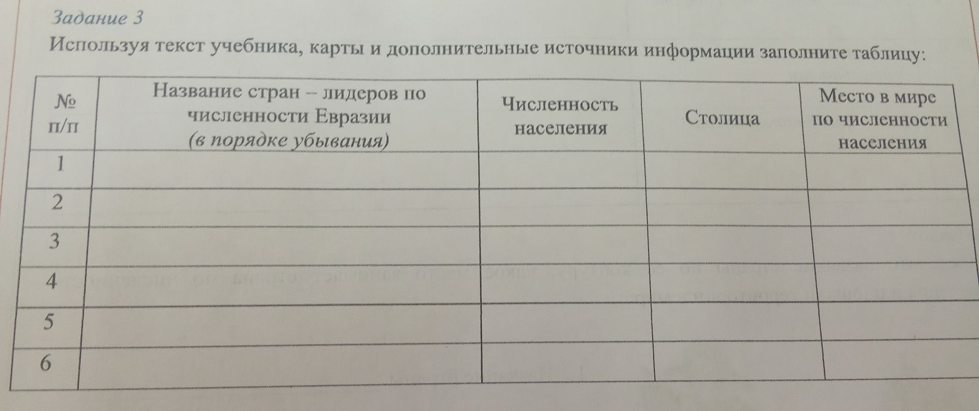 Фото задания: Задание 3 Используя текст учебника, карты и дополнительные источники информации заполните таблицу: № п/п 1 2 3 4 5 6 Название…