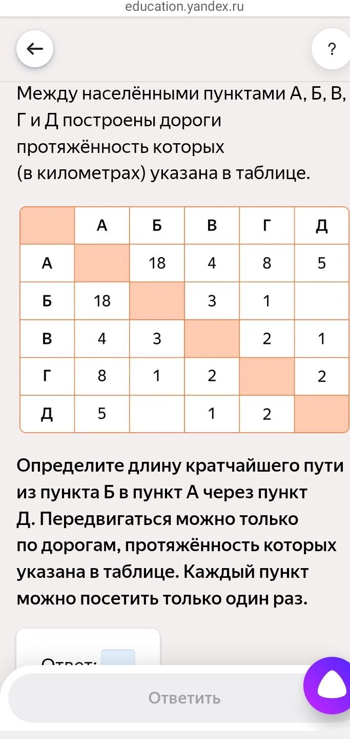 Фото задания: Определите длину кратчайшего пути из пункта Б в пункт А через пункт Д. Передвигаться можно только по дорогам, протяжённость…