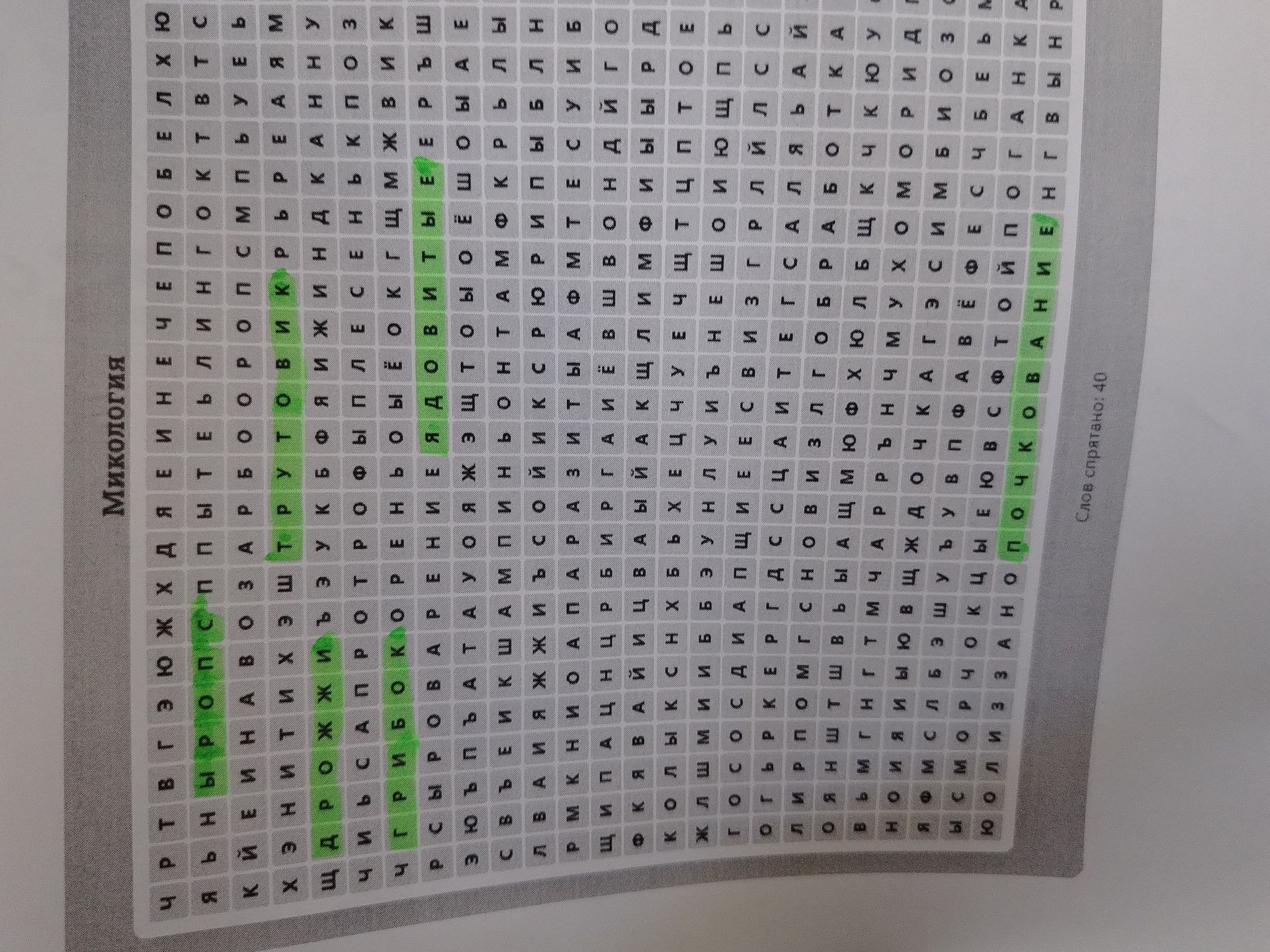 Фото задания: Find the words in the word search puzzle. The theme is Mycology.