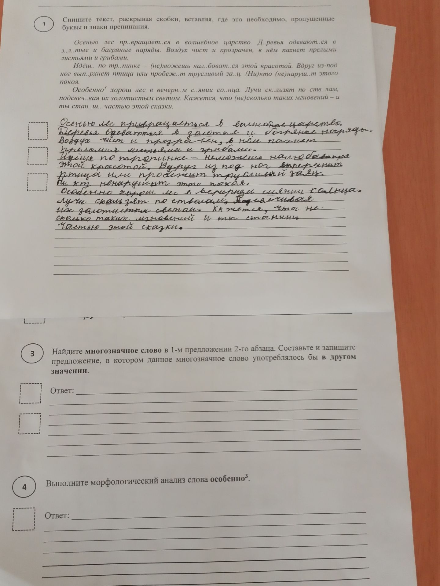 Фото задания: Выполните морфологический анализ слова особенно³.