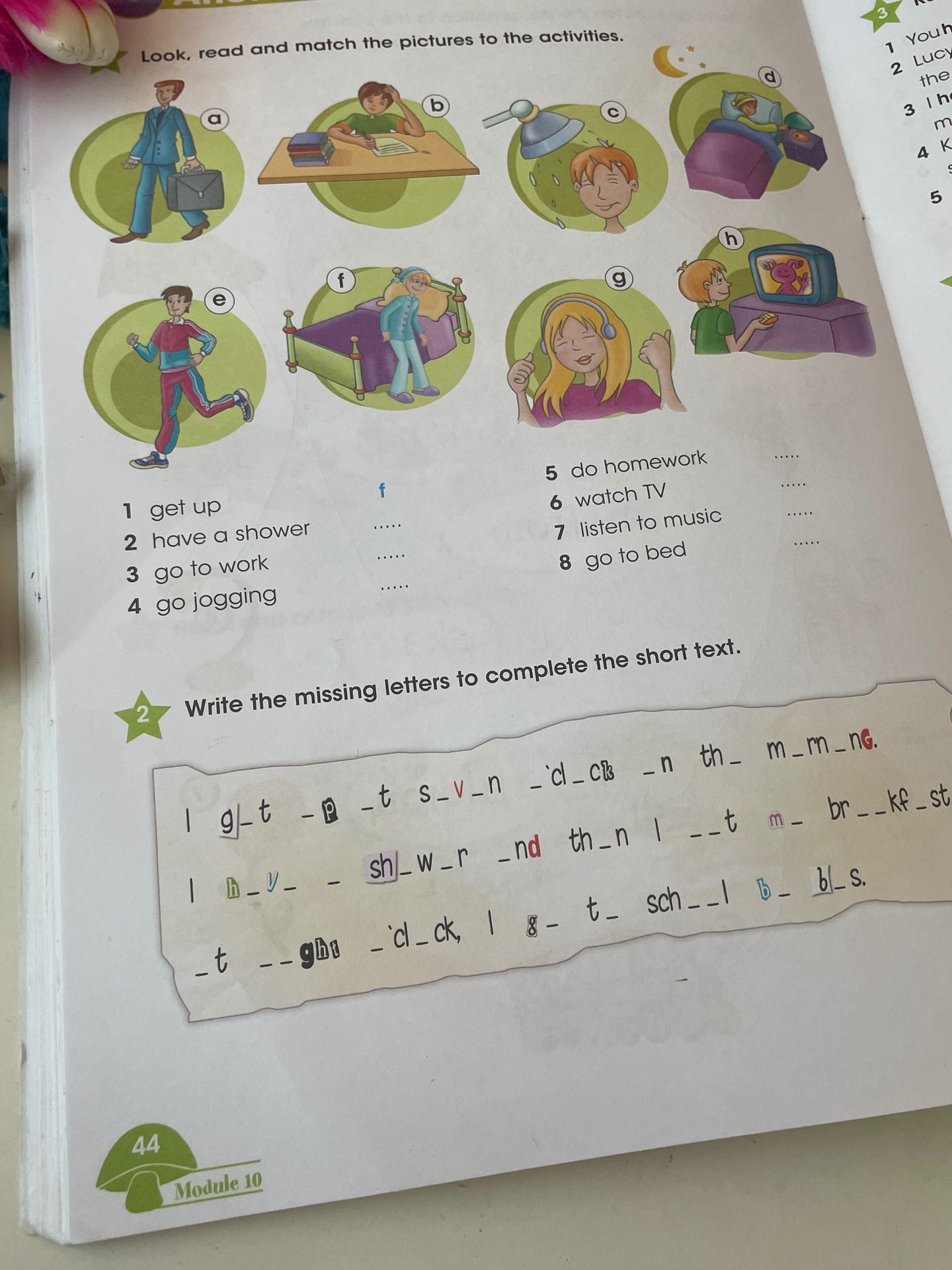 Фото задания: Look, read and match the pictures to the activities.