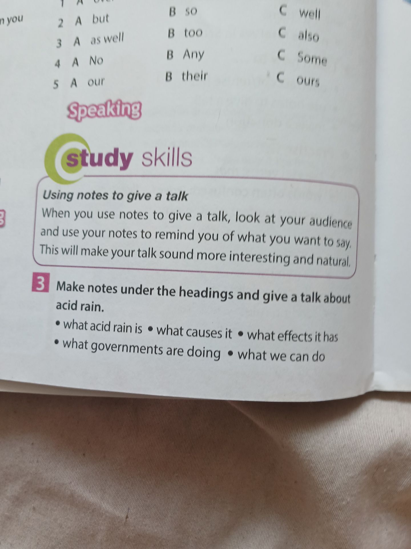 Фото задания: Make notes under the headings and give a talk about acid rain.