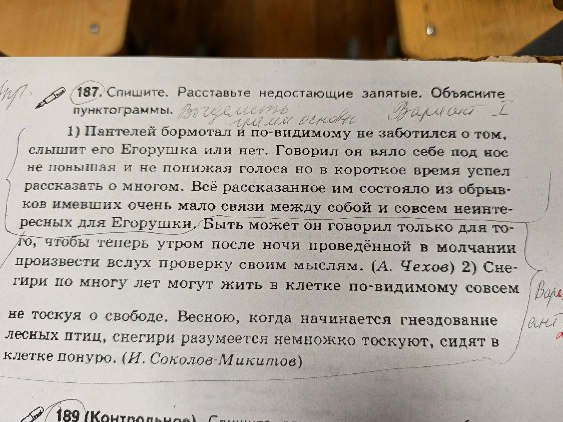 Фото задания: 187. Спишите. Расставьте недостающие запятые. Объясните пунктограммы. 1) Пантелей бормотал и по-видимому не заботился о…