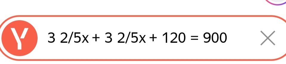 Фото задания: 3 2/5x + 3 2/5x + 120 = 900