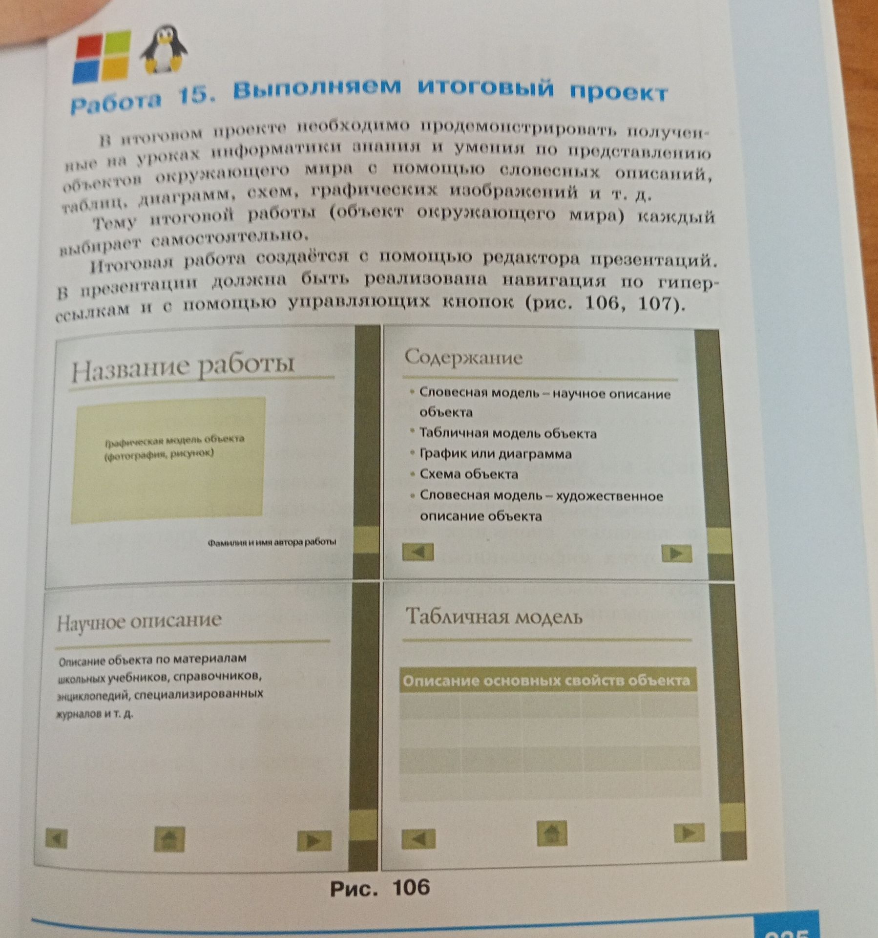Фото задания: Работа 15. Выполняем итоговый проект. В итоговом проекте необходимо продемонстрировать полученные на уроках информатики…