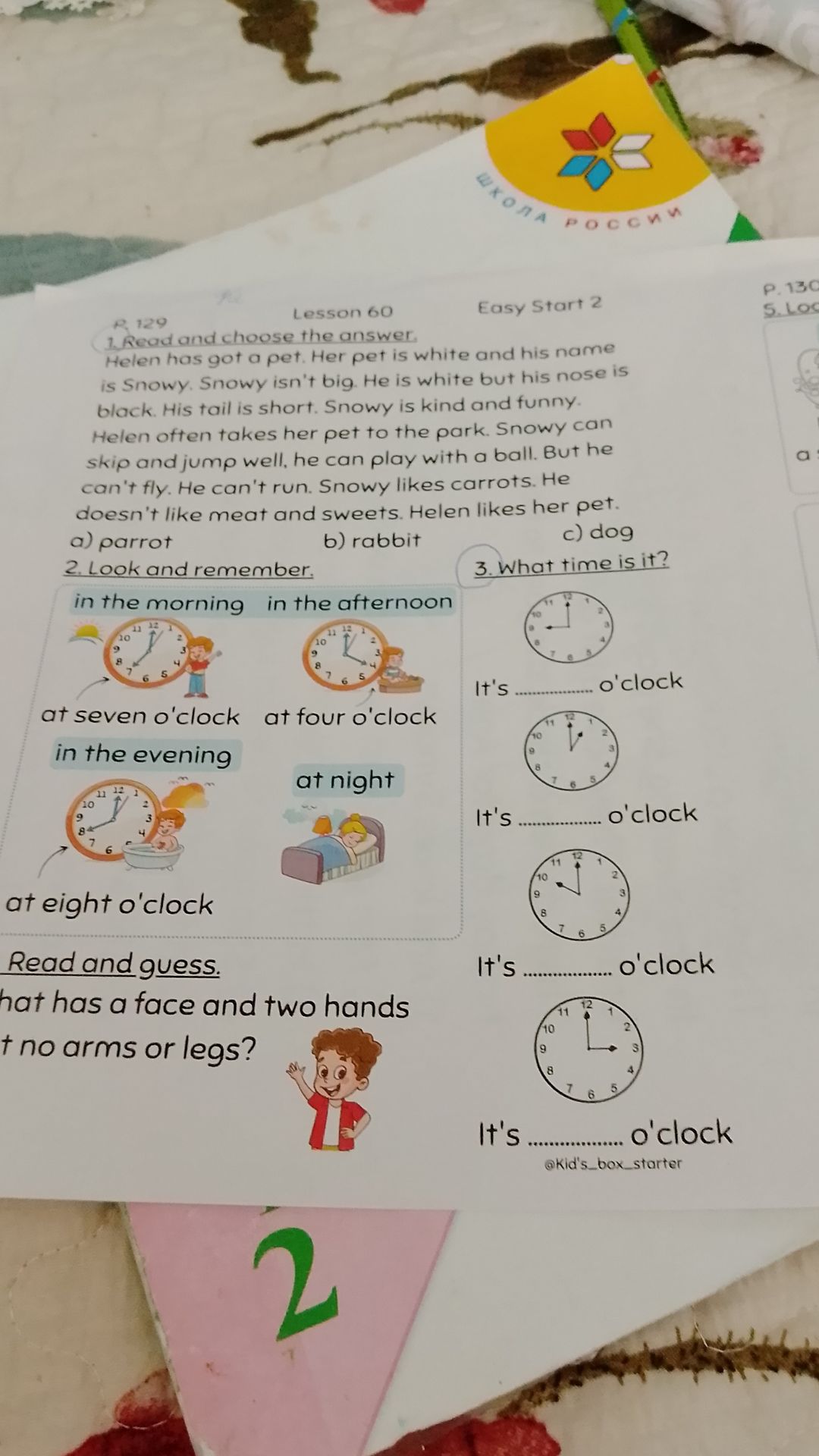 Фото задания: 3. What time is it? It's ... o'clock