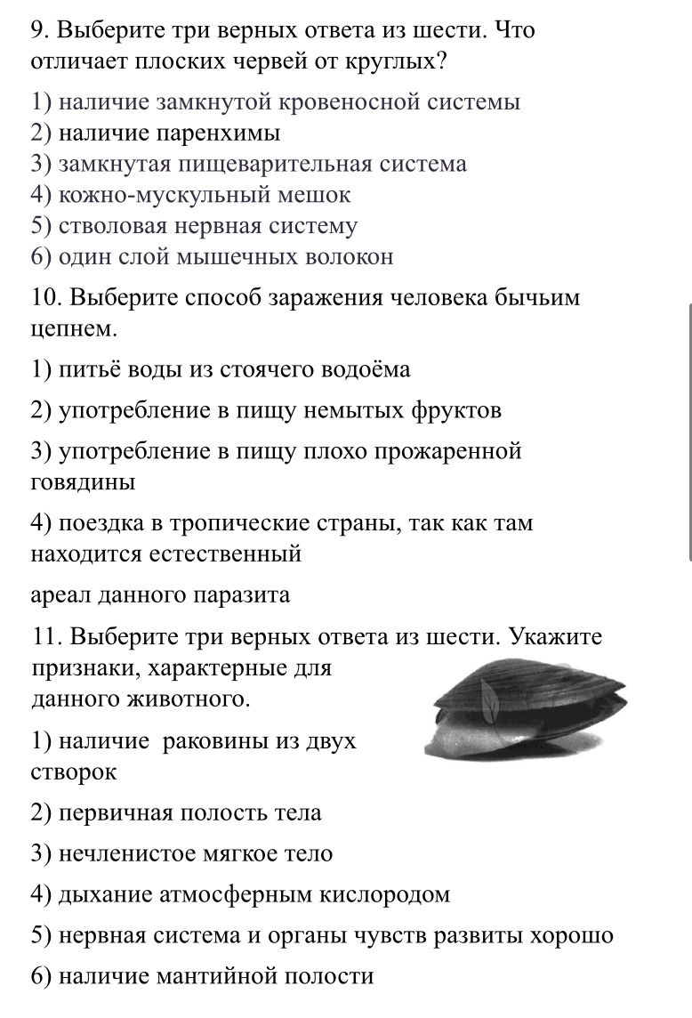 Фото задания: 10. Выберите способ заражения человека бычьим цепнем.