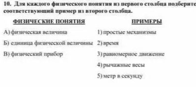 Фото задания: 10. Для каждого физического понятия из первого столбца подберите соответствующий пример из второго столбца.