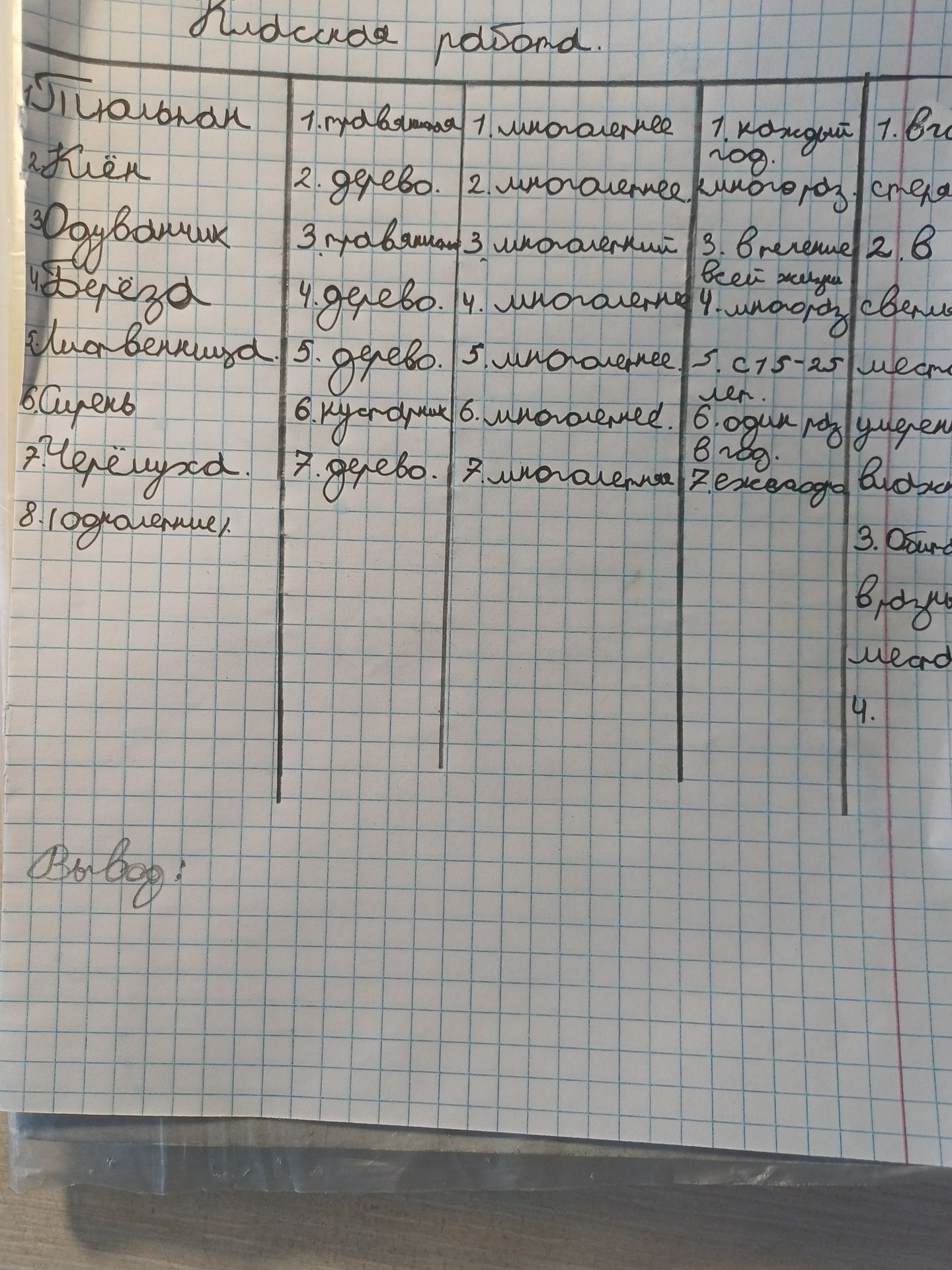 Фото задания: Расшифруйте информацию из таблицы, касающуюся растений, и представьте её в виде структурированного ответа.