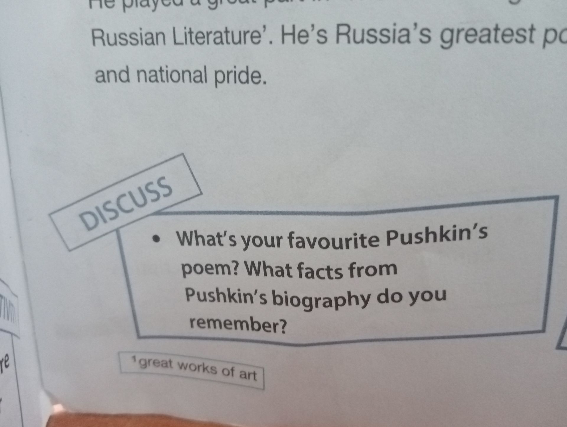 Фото задания: What's your favourite Pushkin's poem? What facts from Pushkin's biography do you remember?