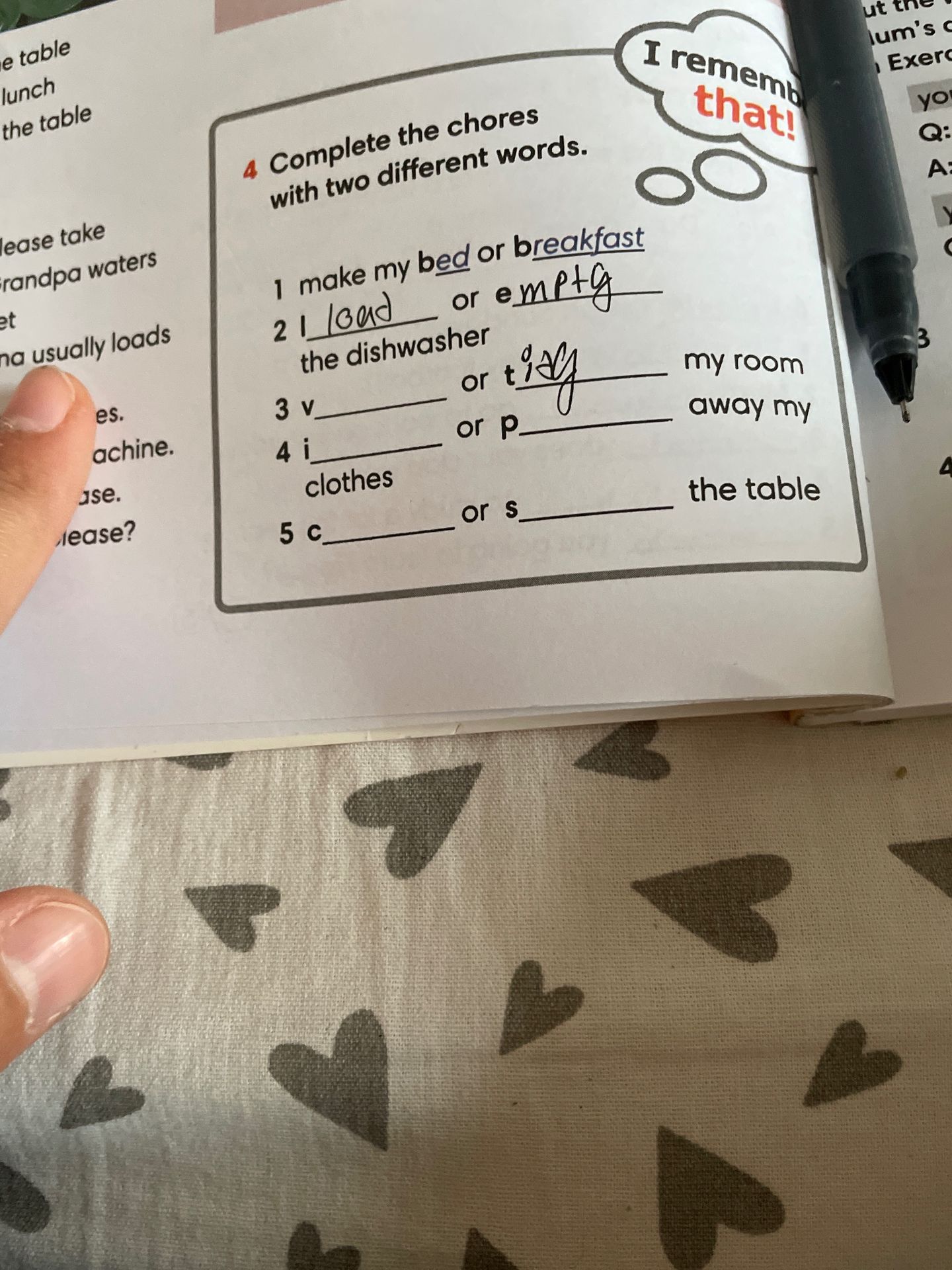 Фото задания: 4 Complete the chores with two different words.